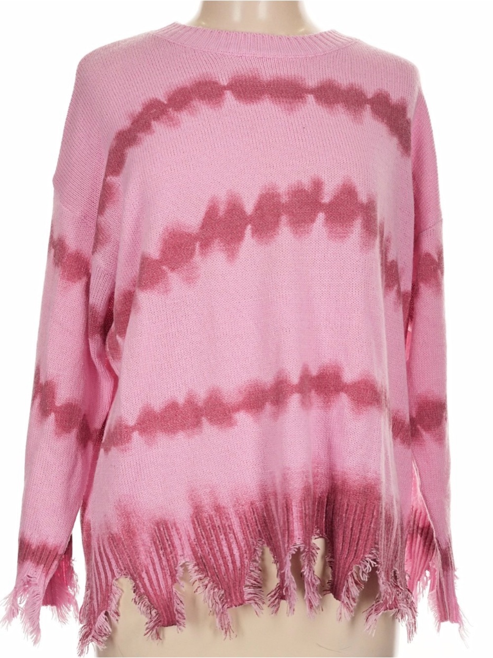 DAVI & DANI Pink Tie-Dye Distressed Crewneck Sweater